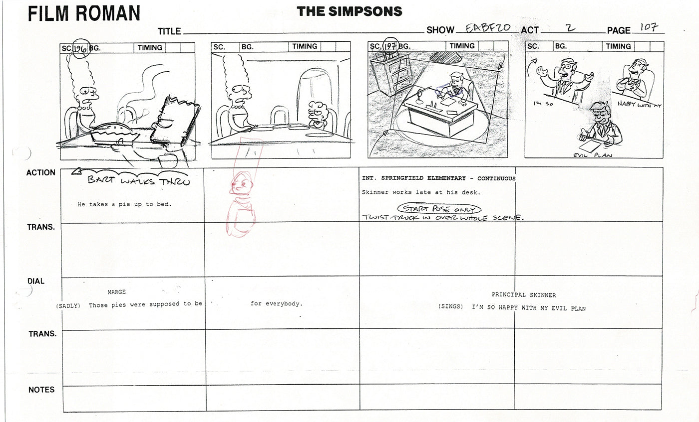 The Simpsons Production Animation Storyboard Copy Fox 2003 DS-34