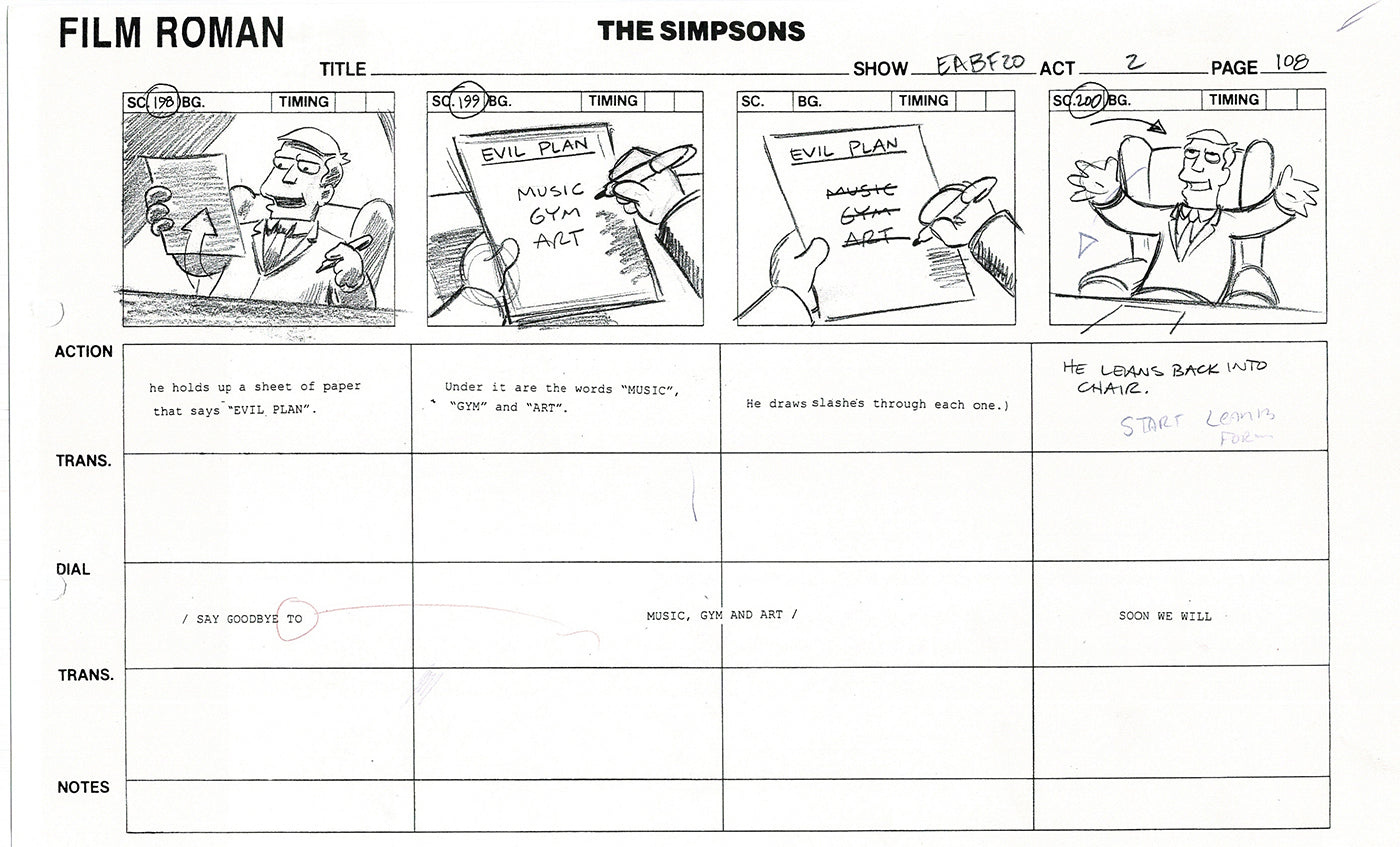 The Simpsons Production Animation Storyboard Copy Fox 2003 DS-35