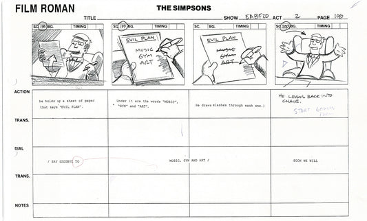 The Simpsons Production Animation Storyboard Copy Fox 2003 DS-35