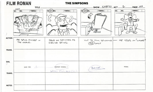 The Simpsons Production Animation Storyboard Copy Fox 2003 DS-36