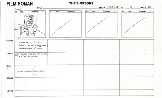 The Simpsons Production Animation Storyboard Copy Fox 2003 DS-37