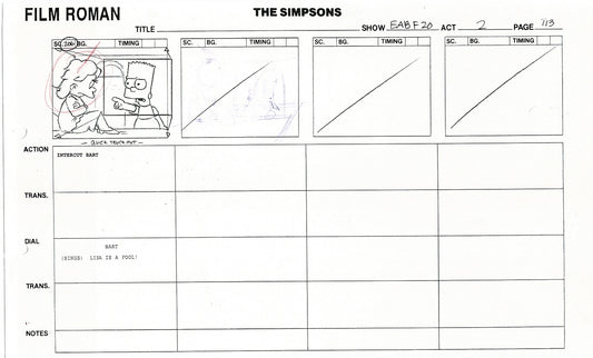 The Simpsons Production Animation Storyboard Copy Fox 2003 DS-40