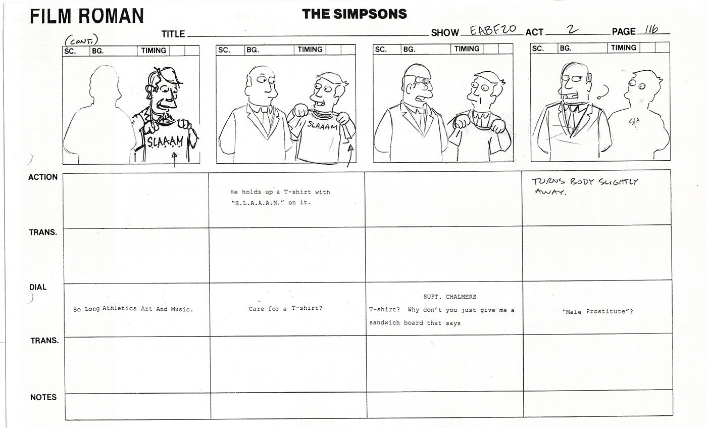The Simpsons Production Animation Storyboard Copy Fox 2003 DS-43