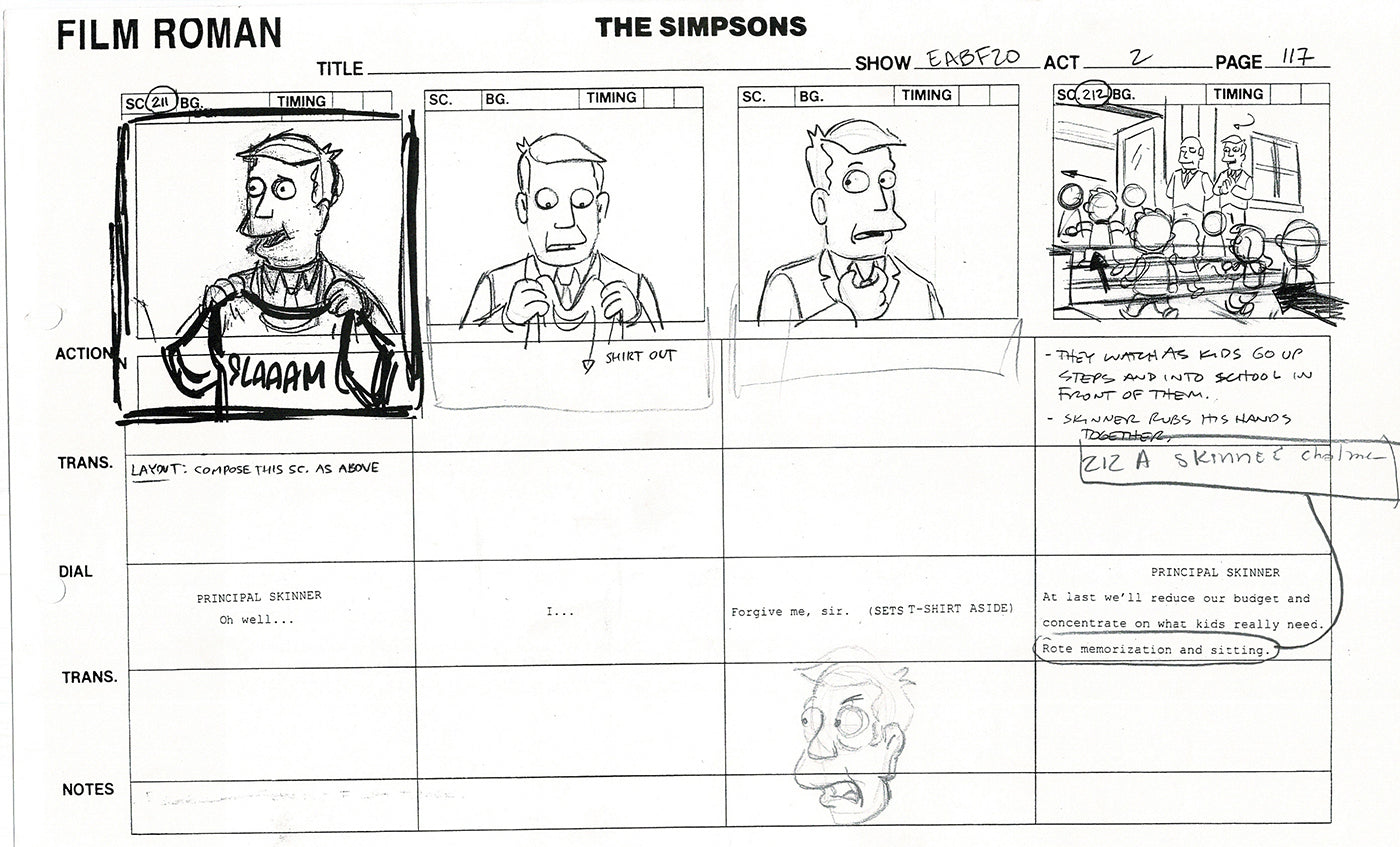 The Simpsons Production Animation Storyboard Copy Fox 2003 DS-44