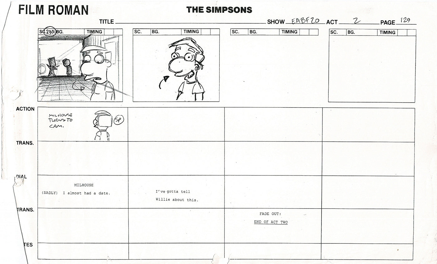 The Simpsons Production Animation Storyboard Copy Fox 2003 DS-56