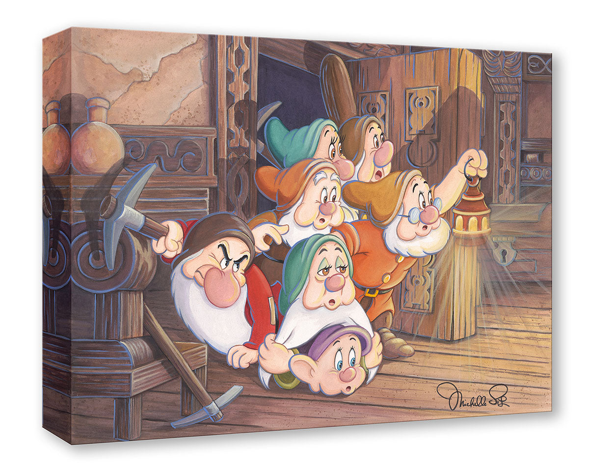 Snow White and the Seven Dwarfs Walt Disney Fine Art Michelle St. Laurent Ltd Ed Treasures on Canvas Print TOC "Intruders in the Cottage"