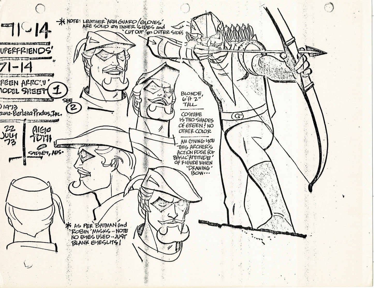 Superfriends 1973 Alex Toth Production Model Sheet Copy Lot of 79 Pages from Hanna Barbera