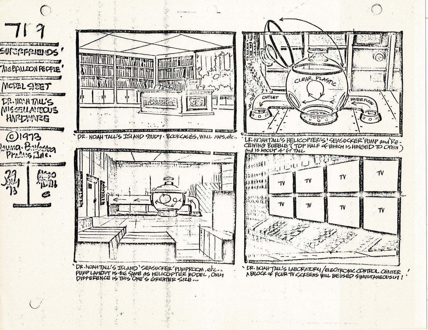 Superfriends 1973 Alex Toth Production Model Sheet Copy Lot of 79 Pages from Hanna Barbera