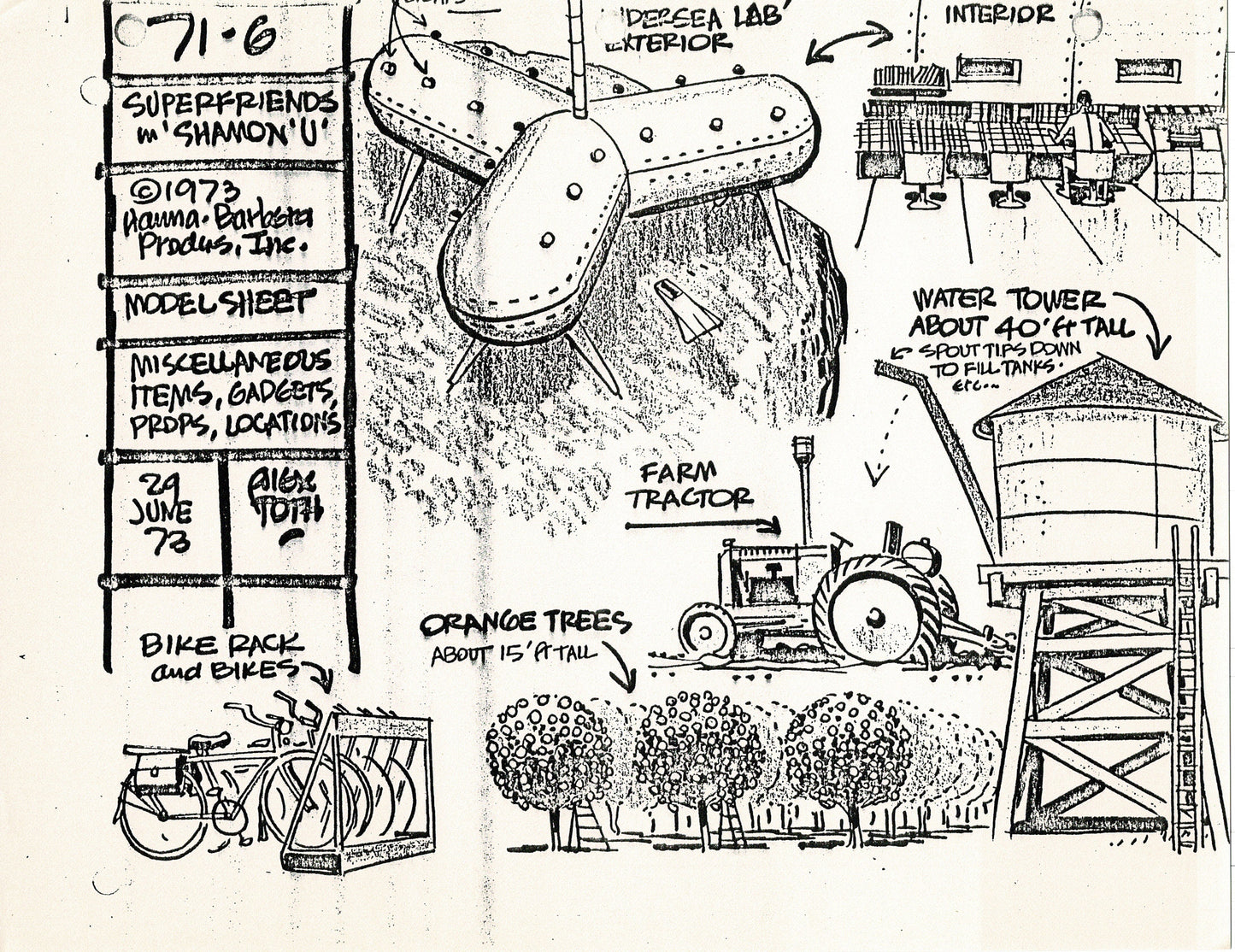 Superfriends 1973 Alex Toth Production Model Sheet Copy Lot of 79 Pages from Hanna Barbera