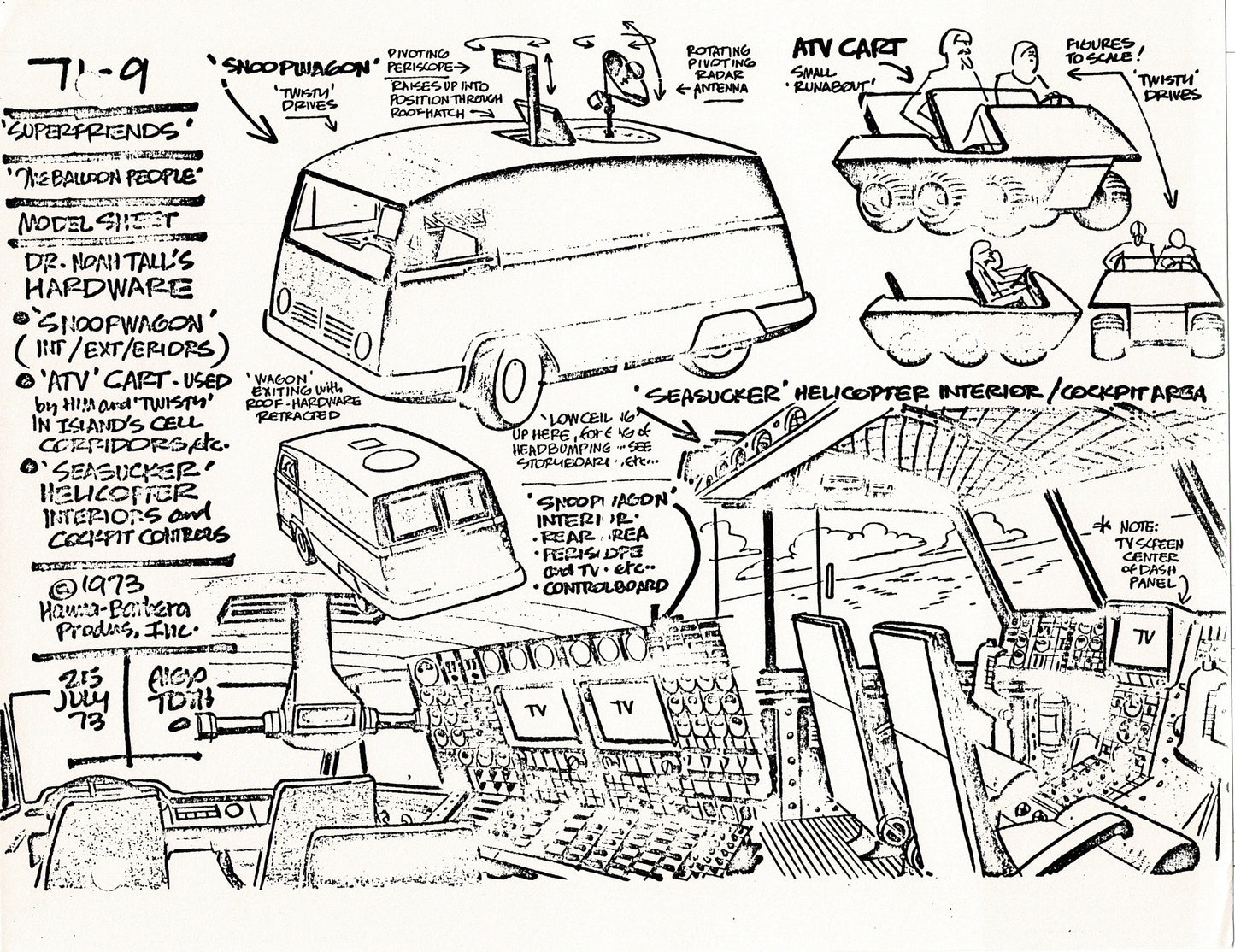 Superfriends 1973 Alex Toth Production Model Sheet Copy Lot of 79 Pages from Hanna Barbera