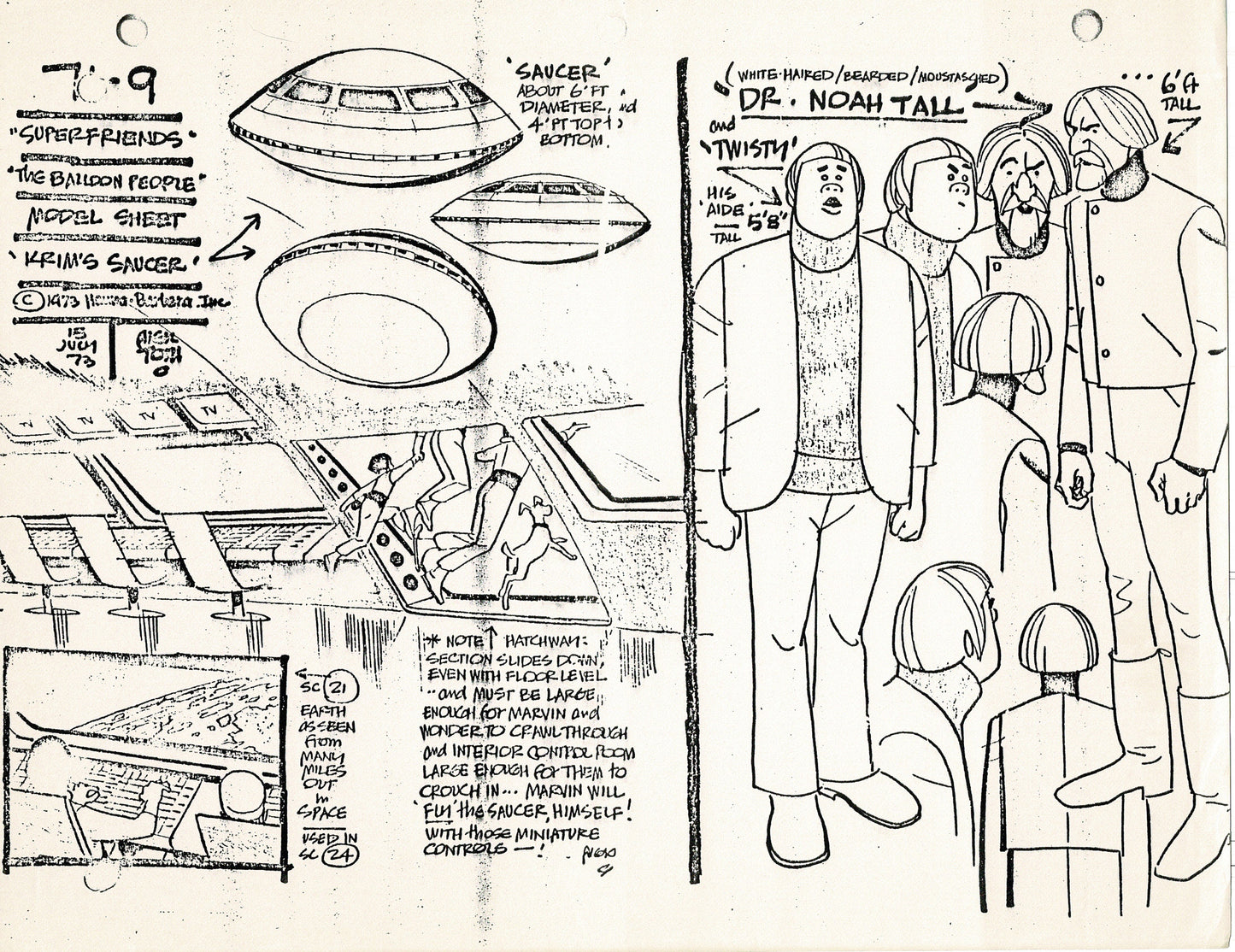 Superfriends 1973 Alex Toth Production Model Sheet Copy Lot of 79 Pages from Hanna Barbera