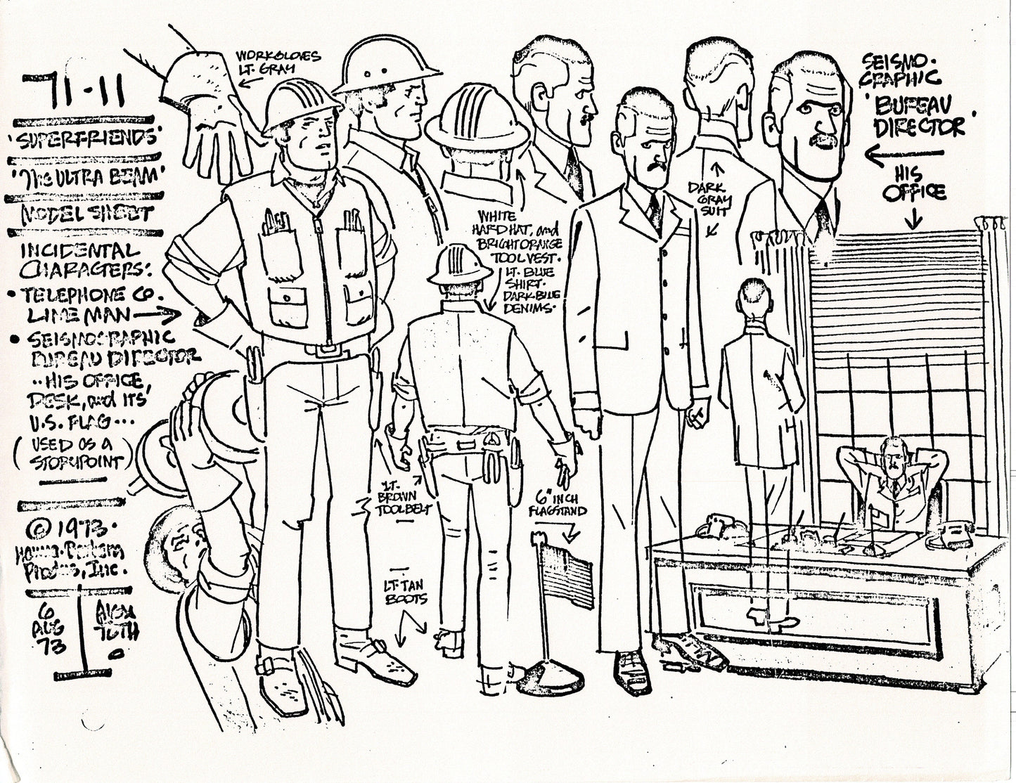 Superfriends 1973 Alex Toth Production Model Sheet Copy Lot of 79 Pages from Hanna Barbera