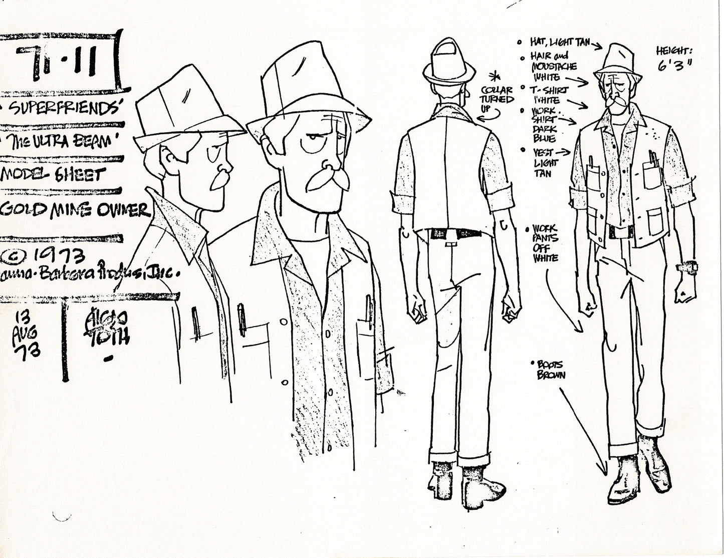 Superfriends 1973 Alex Toth Production Model Sheet Copy Lot of 79 Pages from Hanna Barbera