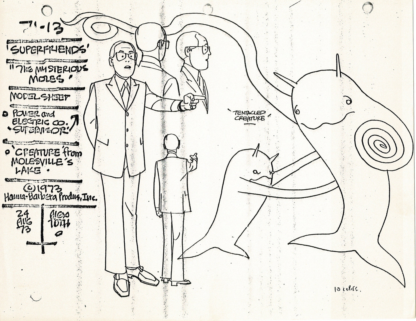 Superfriends 1973 Alex Toth Production Model Sheet Copy Lot of 79 Pages from Hanna Barbera