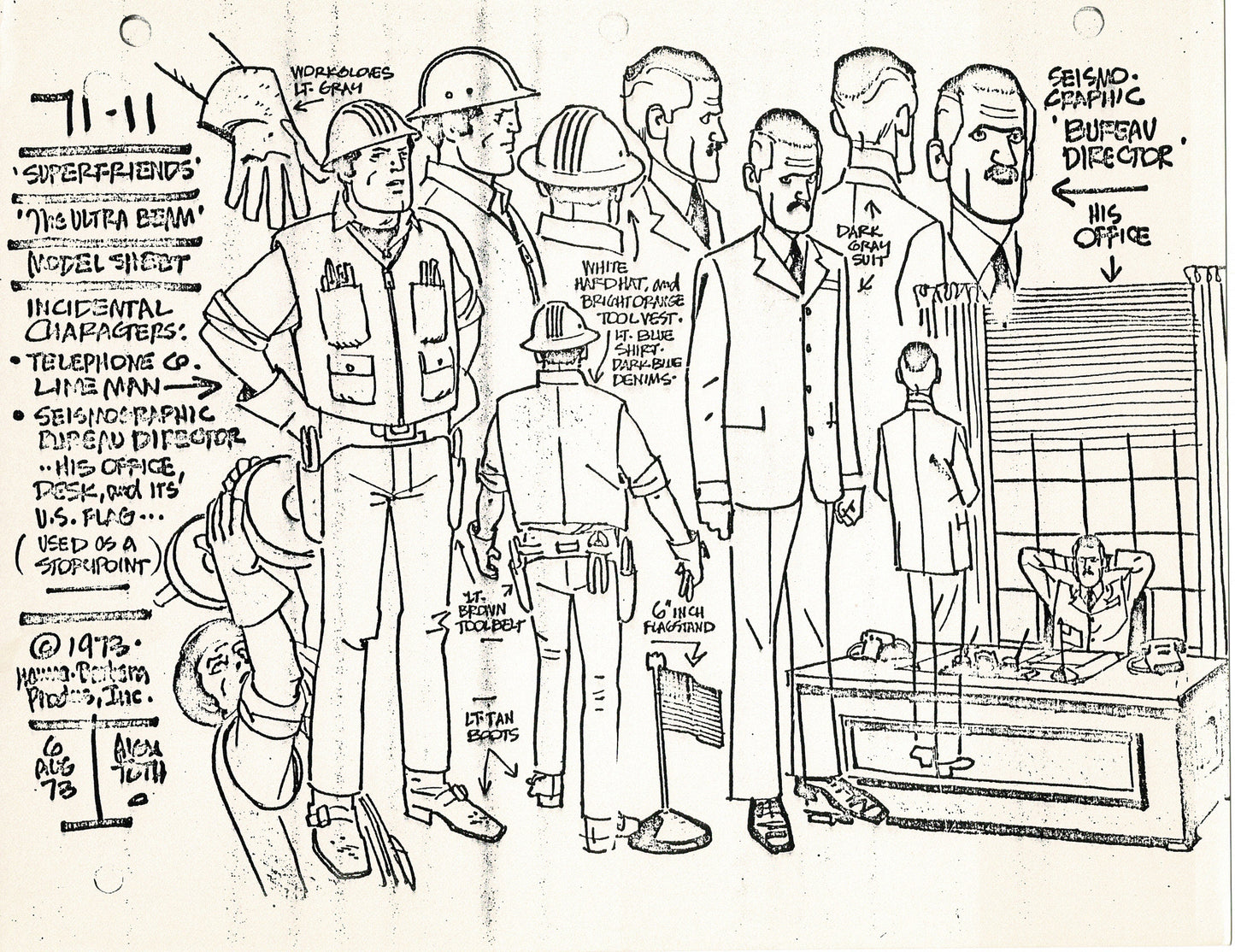 Superfriends 1973 Alex Toth Production Model Sheet Copy Lot of 79 Pages from Hanna Barbera