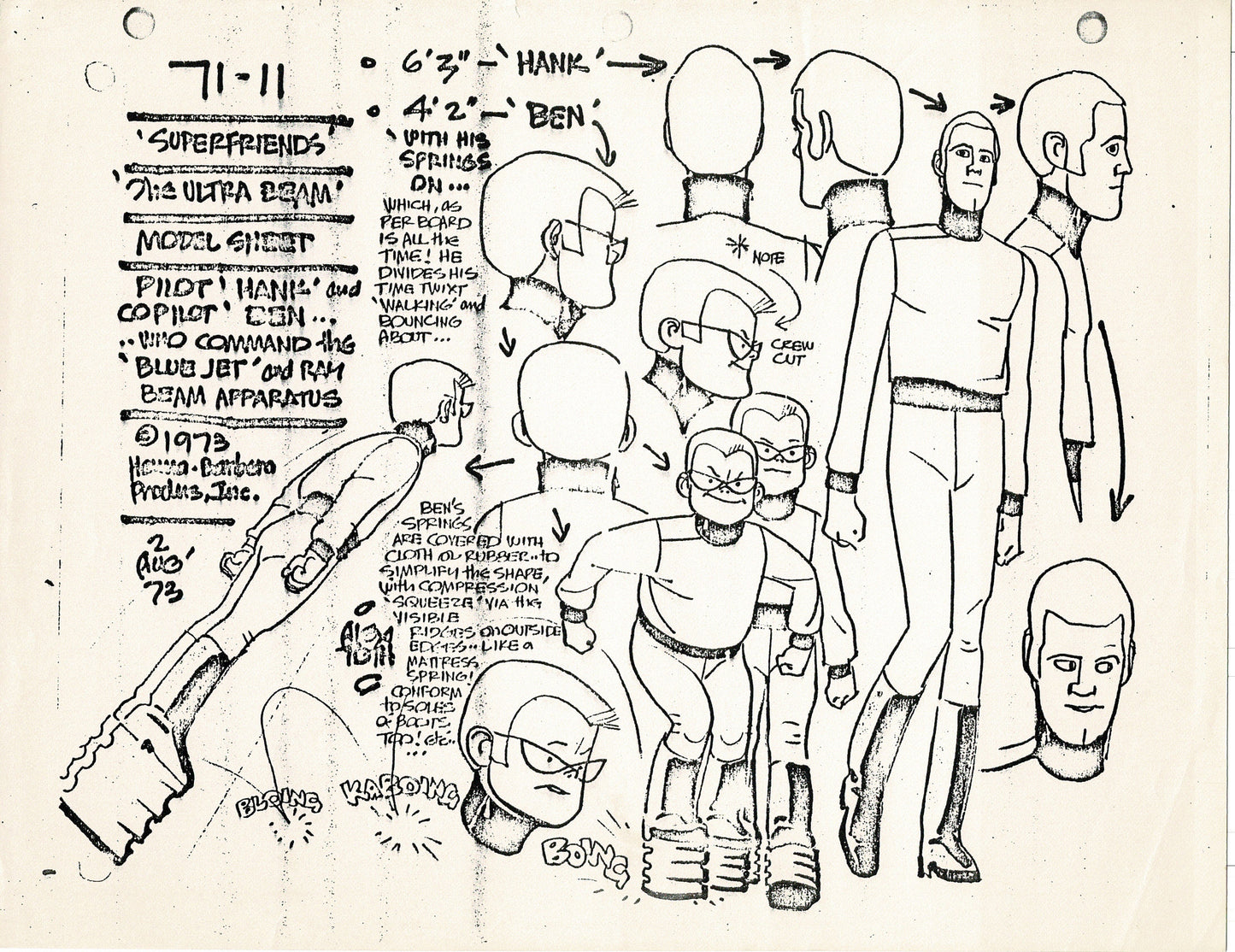 Superfriends 1973 Alex Toth Production Model Sheet Copy Lot of 79 Pages from Hanna Barbera