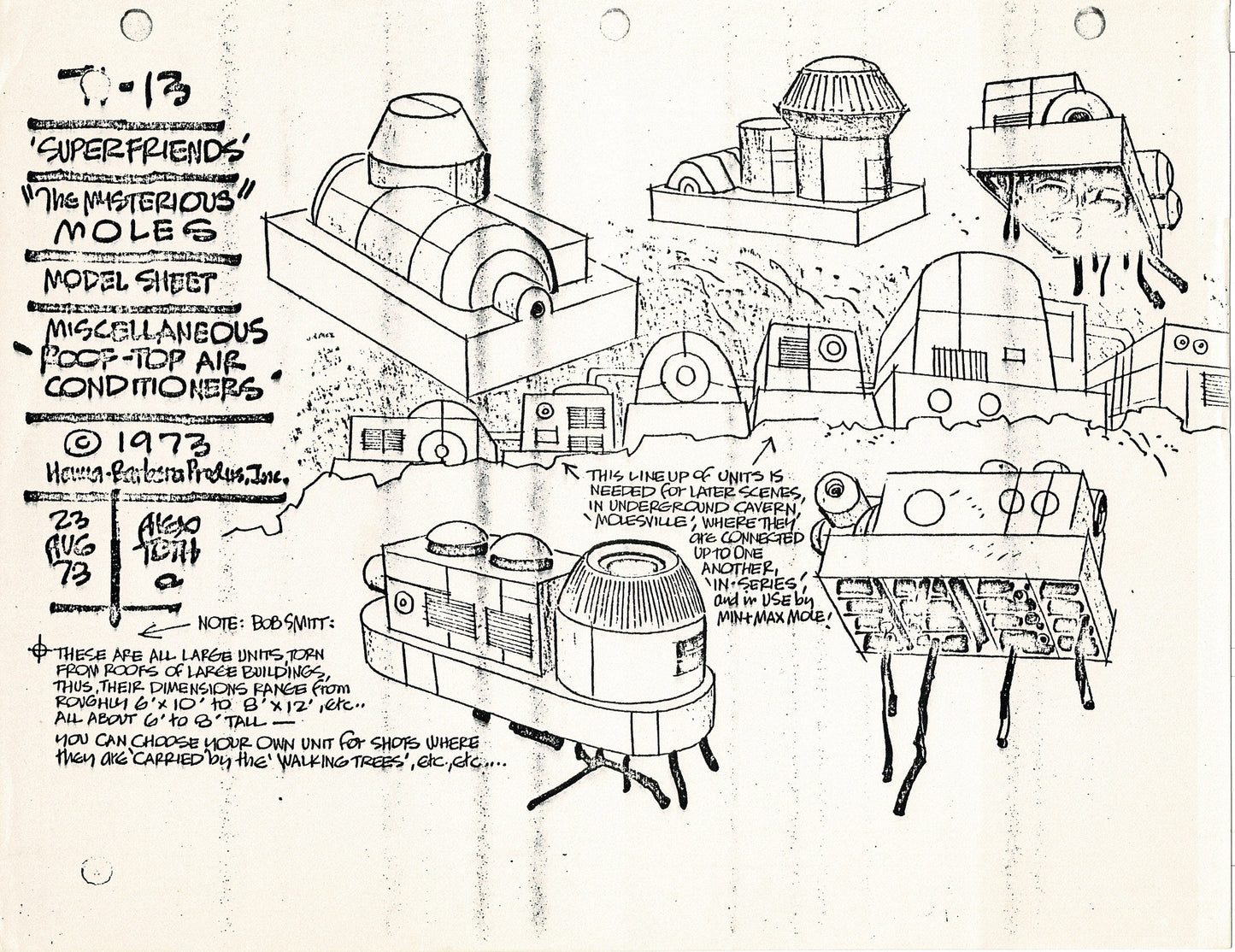 Superfriends 1973 Alex Toth Production Model Sheet Copy Lot of 79 Pages from Hanna Barbera