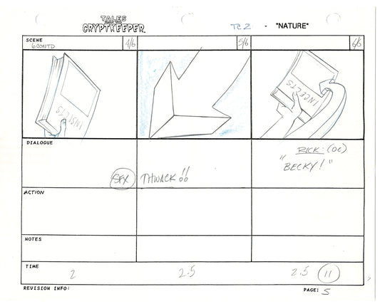 Tales From The Cryptkeeper 2 LOT Hand-Drawn Storyboards Nelvana 1993 B003-004
