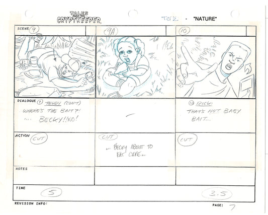 Tales From The Cryptkeeper 2 LOT Hand-Drawn Storyboards Nelvana 1993 B005-006