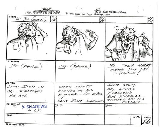 Tales From The Cryptkeeper Production Hand-Drawn Storyboard Nelvana 1993 A-15