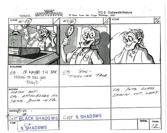 Tales From The Cryptkeeper Production Hand-Drawn Storyboard Nelvana 1993 A-16