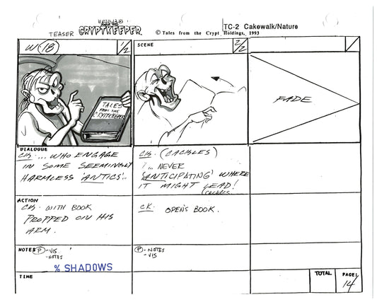 Tales From The Cryptkeeper Production Hand-Drawn Storyboard Nelvana 1993 A-18