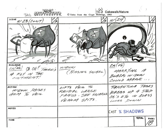 Tales From The Cryptkeeper Production Hand-Drawn Storyboard Nelvana 1993 A-22