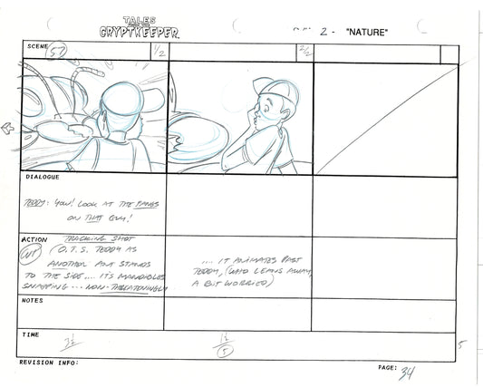 Tales From The Cryptkeeper 2 LOT Hand-Drawn Storyboards Nelvana 1993 B036-037