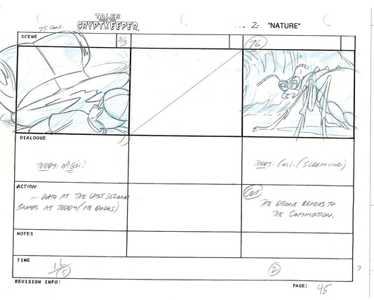 Tales From The Cryptkeeper 2 LOT Hand-Drawn Storyboards Nelvana 1993 B046-047