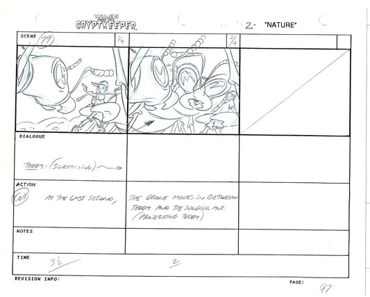 Tales From The Cryptkeeper 2 LOT Hand-Drawn Storyboards Nelvana 1993 B048-049