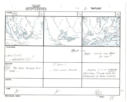Tales From The Cryptkeeper 2 LOT Hand-Drawn Storyboards Nelvana 1993 C056-057