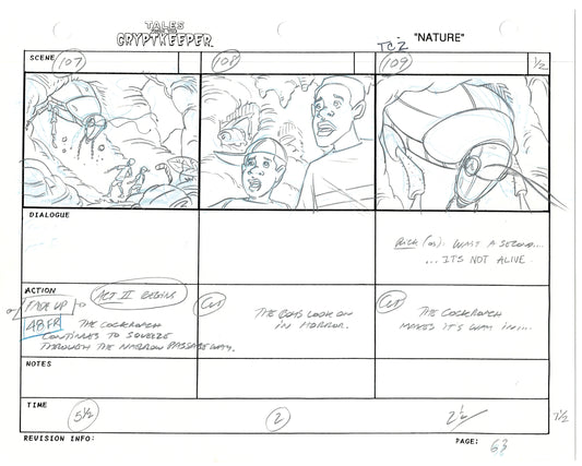 Tales From The Cryptkeeper 2 LOT Hand-Drawn Storyboards Nelvana 1993 C064-065