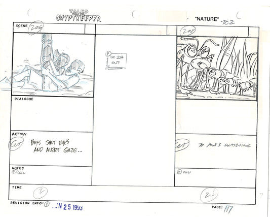 Tales From The Cryptkeeper 2 LOT Hand-Drawn Storyboards Nelvana 1993 D112-113