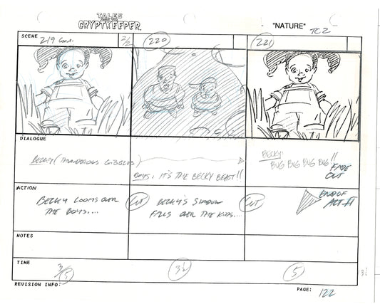 Tales From The Cryptkeeper 2 LOT Hand-Drawn Storyboards Nelvana 1993 D116-117