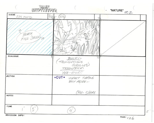 Tales From The Cryptkeeper 2 LOT Hand-Drawn Storyboards Nelvana 1993 D120-121