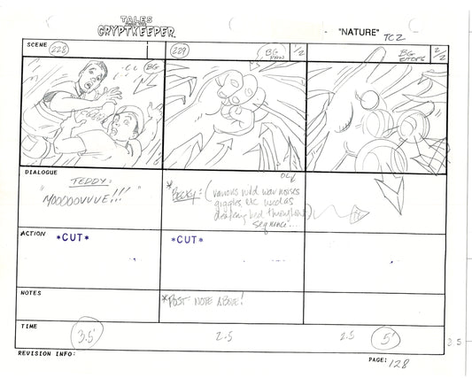 Tales From The Cryptkeeper 2 LOT Hand-Drawn Storyboards Nelvana 1993 D122-123