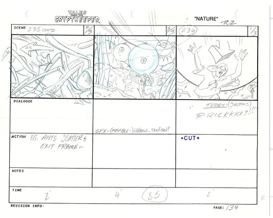 Tales From The Cryptkeeper 2 LOT Hand-Drawn Storyboards Nelvana 1993 D128-129