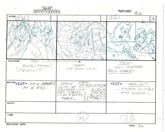 Tales From The Cryptkeeper 2 LOT Hand-Drawn Storyboards Nelvana 1993 D130-131