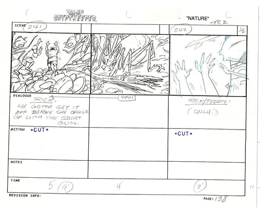 Tales From The Cryptkeeper 2 LOT Hand-Drawn Storyboards Nelvana 1993 D132-133