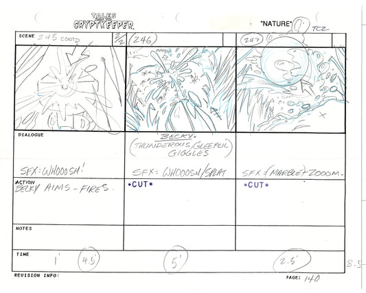 Tales From The Cryptkeeper 2 LOT Hand-Drawn Storyboards Nelvana 1993 D134-135