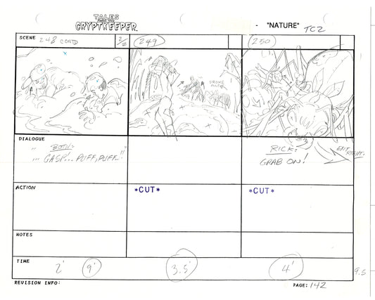 Tales From The Cryptkeeper 2 LOT Hand-Drawn Storyboards Nelvana 1993 D136-137