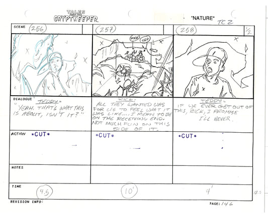 Tales From The Cryptkeeper 2 LOT Hand-Drawn Storyboards Nelvana 1993 D140-141