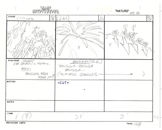 Tales From The Cryptkeeper 2 LOT Hand-Drawn Storyboards Nelvana 1993 D142-143