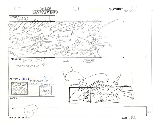Tales From The Cryptkeeper 2 LOT Hand-Drawn Storyboards Nelvana 1993 E146-147