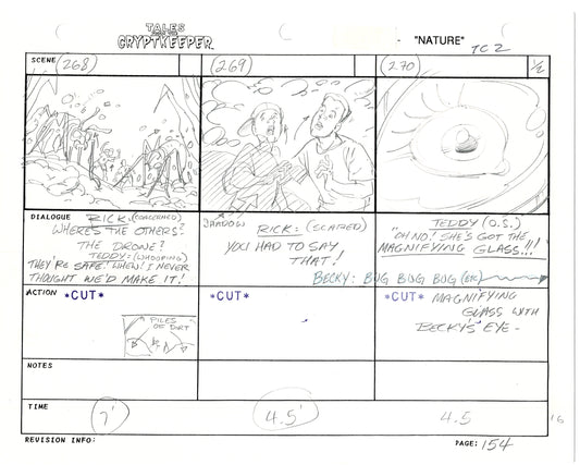 Tales From The Cryptkeeper 2 LOT Hand-Drawn Storyboards Nelvana 1993 E148-149