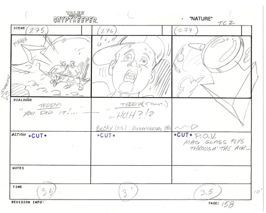 Tales From The Cryptkeeper 2 LOT Hand-Drawn Storyboards Nelvana 1993 E152-153