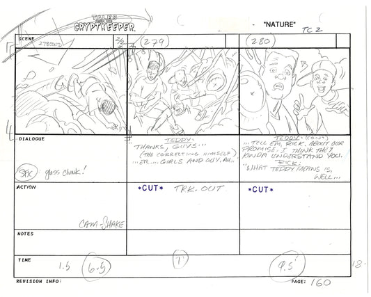 Tales From The Cryptkeeper 2 LOT Hand-Drawn Storyboards Nelvana 1993 E154-155