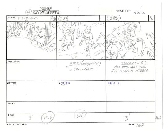 Tales From The Cryptkeeper 2 LOT Hand-Drawn Storyboards Nelvana 1993 E156-157
