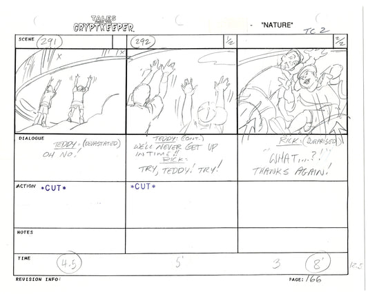 Tales From The Cryptkeeper 2 LOT Hand-Drawn Storyboards Nelvana 1993 E160-161