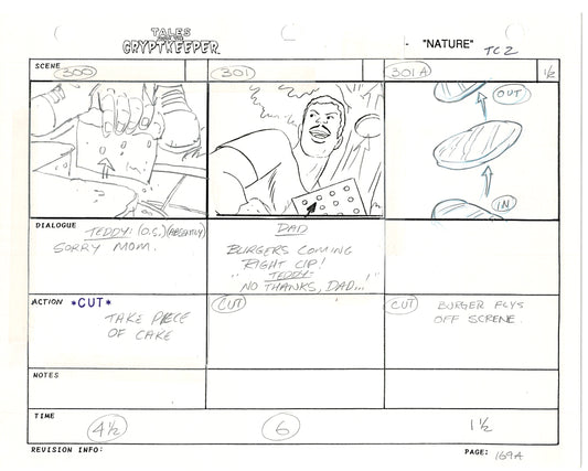 Tales From The Cryptkeeper 2 LOT Hand-Drawn Storyboards Nelvana 1993 E164-165